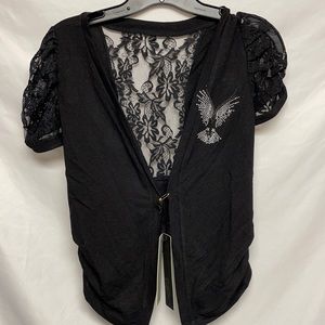 Laiyinna Black Lace Rhinestones Sweater